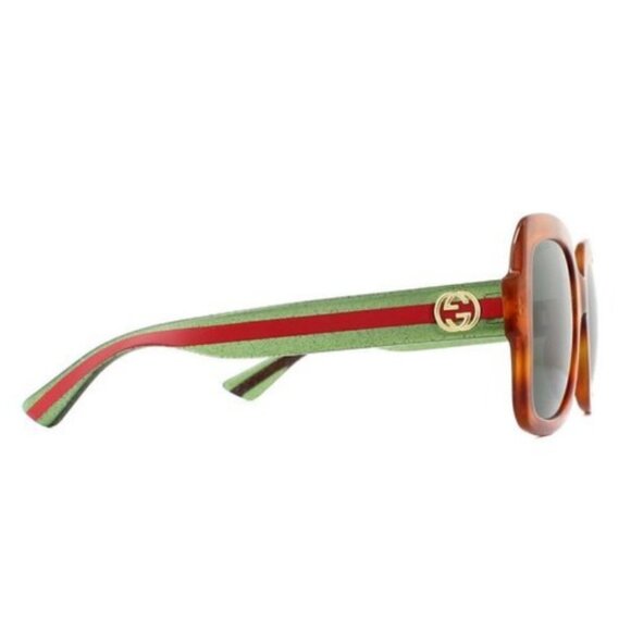 GUCCI Light Havana Square Sunglasses GG0036S 003 Havana/Green Glitter New in Box - Picture 6 of 7